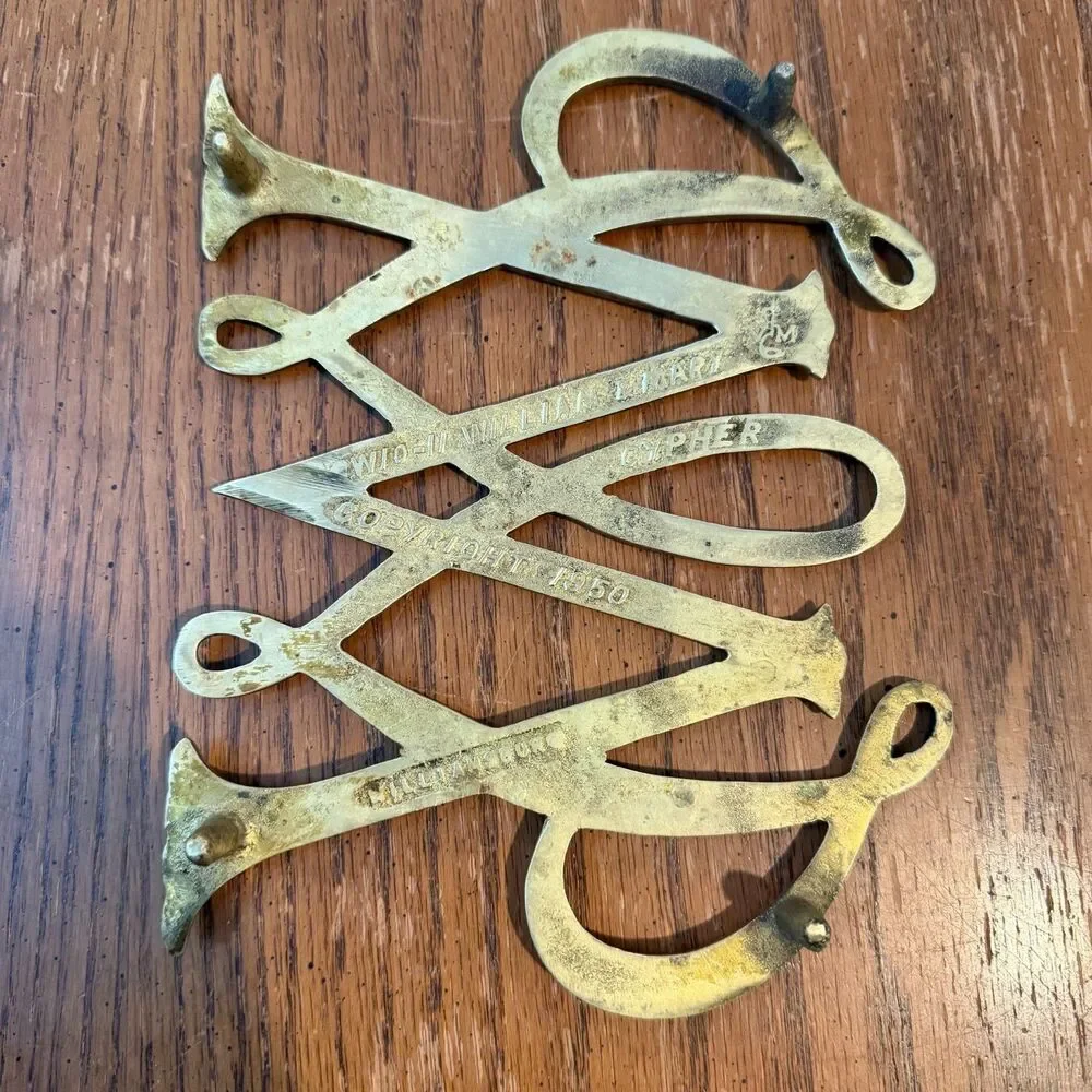 Vintage 50s William & Mary Cypher Brass Trivet Williamsburg Restoration Monogram